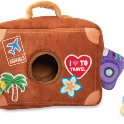 Fringe Studio Hide & Seek Burrow Plush Dog Toy Set, Pack Your Bags (289213), PetShop Collection