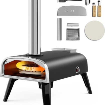 Outdoor Pizza Oven aidpiza 12" Wood Pellet Pizza Ovens With Rotatable Round Pizza Stone Portable Wood Fired with Built-in Thermometer Pizza Stove for Outside Backyard Camping Picnics