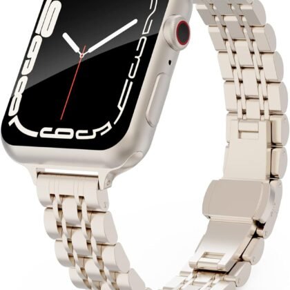 Slim Metal Watch Bands Compatible With Apple Watch 41mm 40mm 38mm 45mm 42mm 44mm 49mm, Thin Stainless Steel Chain Link for Women iWatch Series 9/8/7/SE/Ultra/6/5/4/3/2/1