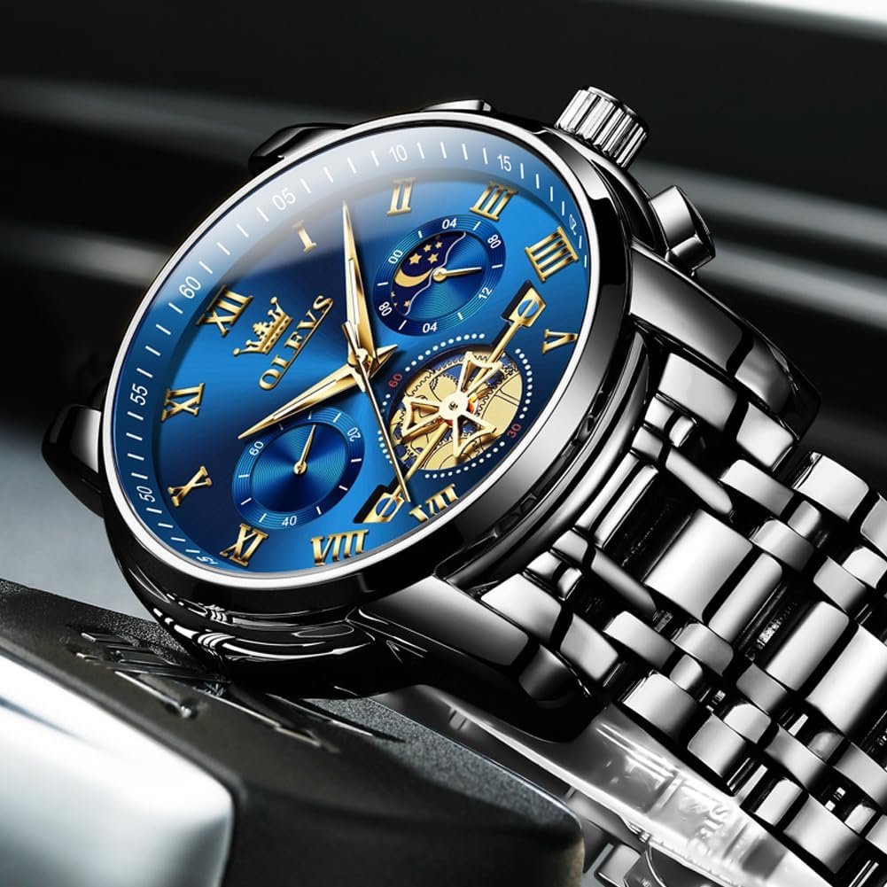 OLEVS Mens Watches Chronograph Business Dress Quartz Stainless Steel Waterproof Luminous Date Wrist Watch - Image 3