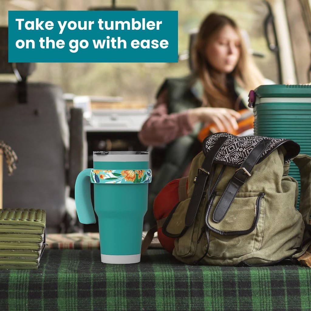 Handle For YETI 30 Oz Tumbler, For YETI 30 Oz Tumbler Handle With Anti-Slip And Floral Design, Turquoise, 1 Pack - Image 5