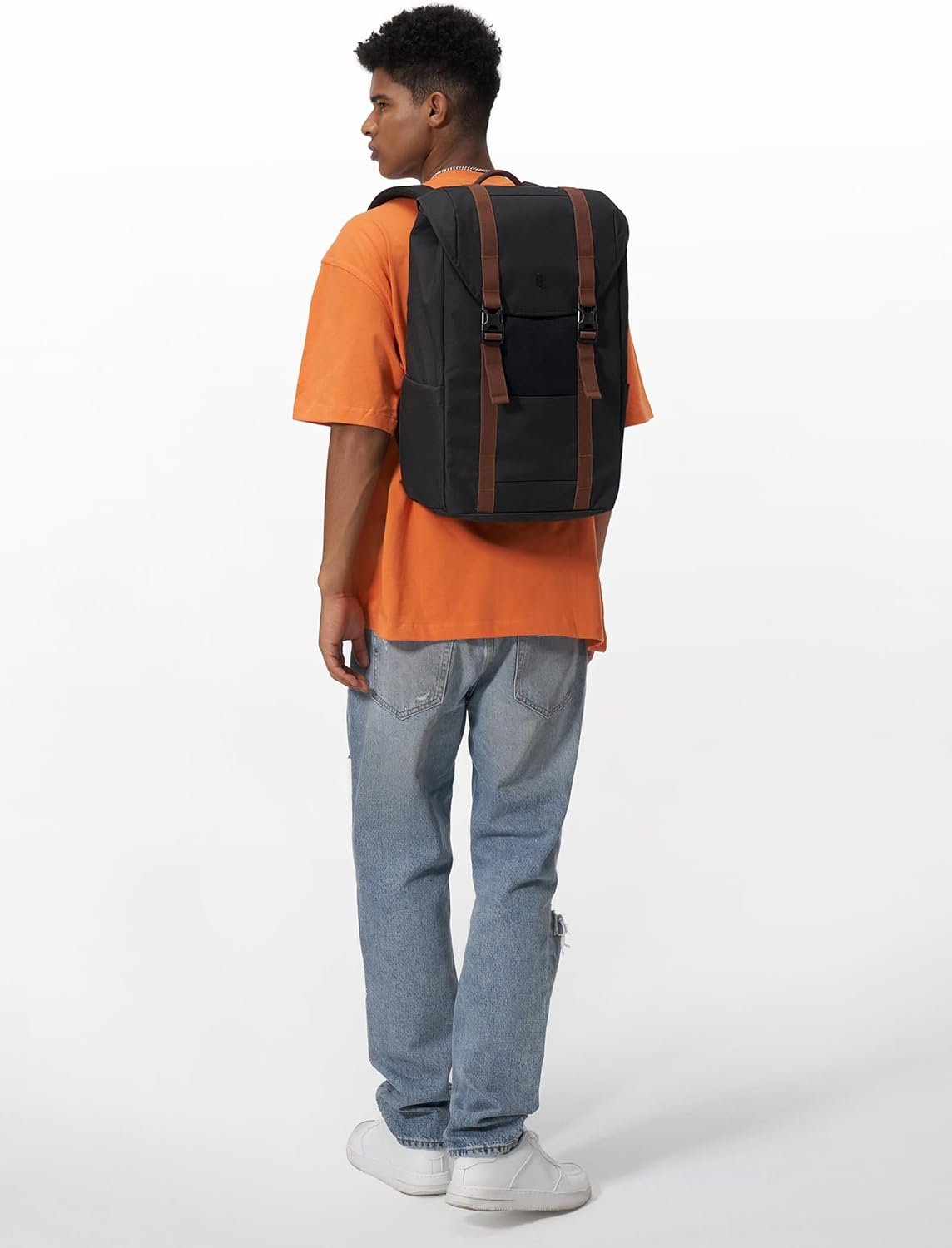 tomtoc Flap Laptop Backpack, Lightweight, Water-Resistant Casual Daypack, Durable Work-pack, Vintage Classic Rucksack for 13-15.6 Inch Laptop, perfect for Campus, Street, 22L Black - Image 2