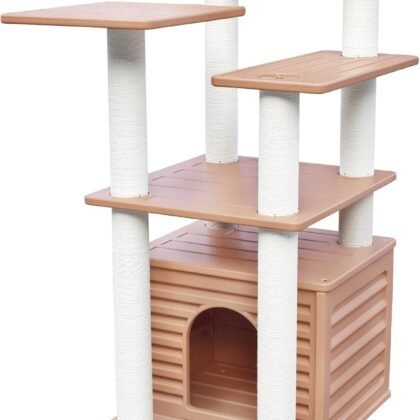 46” Indoor and Outdoor Cat Tree Tower, Cat House for Outdoor Cats, Weatherproof Cat Condo with Scratching Posts
