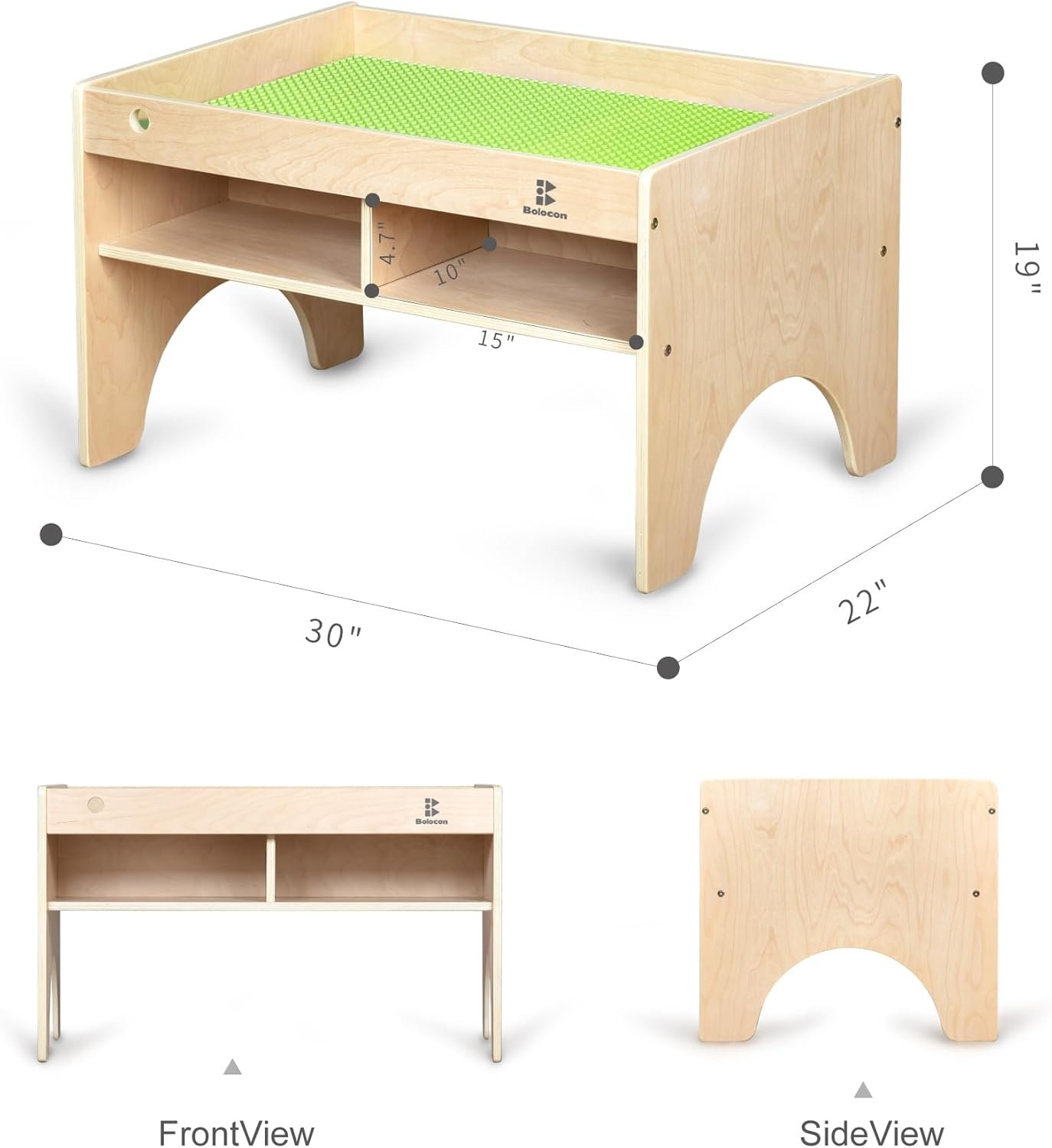 Kids 3-in-1 Wooden Art & Activity Table Playset Furniture with 4 Compartments for Storage, Play Table Compatible with Blocks&Bricks and Train Set for Preschool Toddler Boy & Girl (STD.) - Image 3