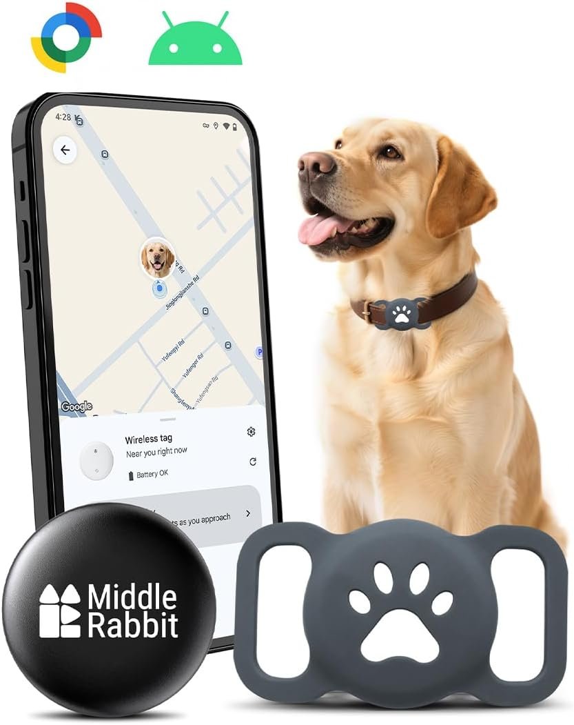 Dog Tracker Tag (Android Only) GPS Pet Tracking Smart Tag for Dog Collars, Android Airtag, Animal Finder, Compatible with Google Find Hub App