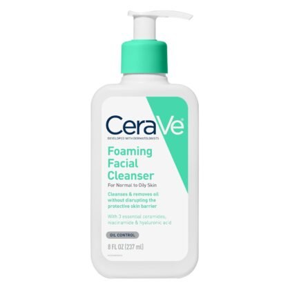 CeraVe Foaming Facial Cleanser, Daily Face Wash for Oily Skin, Hyaluronic Acid + Ceramides + Niacinamide, Fragrance Free & Paraben Free, Non-Drying Oil Control Face Wash, 8 Fluid Ounces