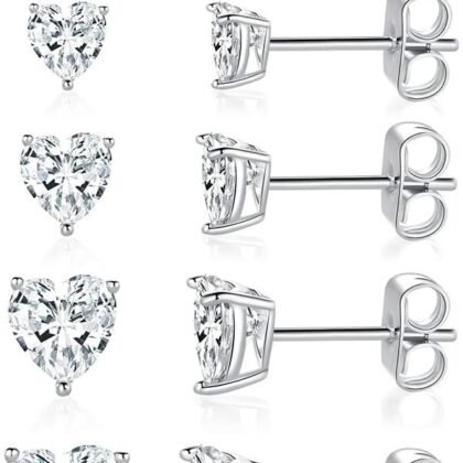 MDFUN 18K White Gold Plated Heart Shape Cut Cubic Zirconia Birthstone Stud Earring Pack of 5 Pairs