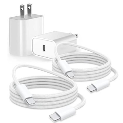 2 Pack 20W Fast Charger for AirPods 4 th Gen, AirPods Pro 3/Pro 2 2nd Generation, Air Pods Max 2024,Beats Pill 2024, iPhone 17 16E 16 15 USB Type C Woven Cable MacBook Pro Charging Block & More