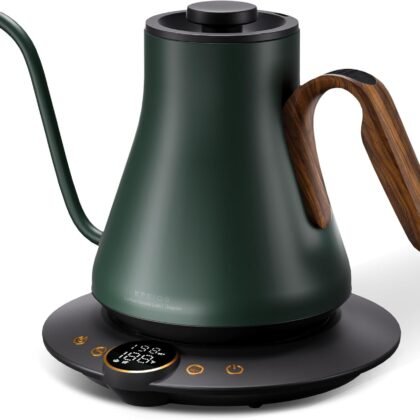 Cocinare FLOW B9 Gooseneck Electric Kettle, Precise Temperature Control for Pour-Over Coffee & Tea Brewing, Stainless Steel Interior, Rapid Heating for Boiling Water 0.9L (Delacroix Green)