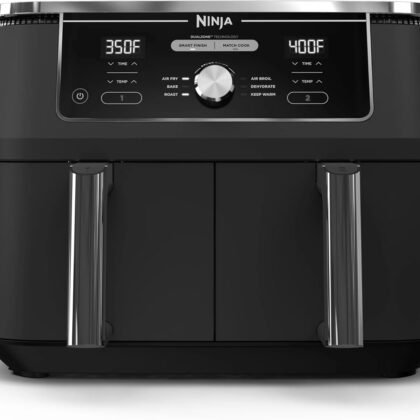 Ninja DZ401 Foodi 10 Quart 6-in-1 DualZone XL 2-Basket Air Fryer with 2 Independent Frying Baskets, Match Cook & Smart Finish to Roast, Broil, Dehydrate for Quick, Easy Family-Sized Meals, Grey