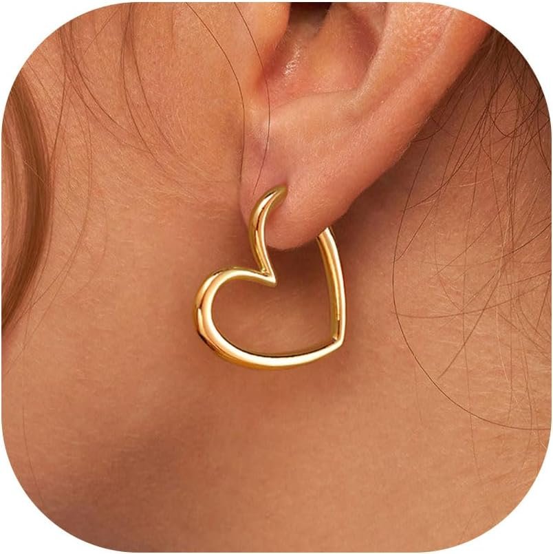 Gold Huggie Earrings for Women-14k Gold/Silver/Rose/Black Plated Heart Hoop Earrings Hypoallergenic Lightweight Hoops Gifts