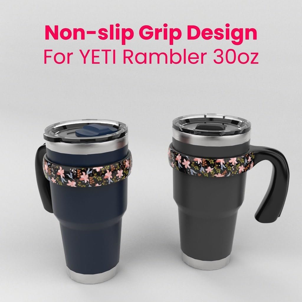 for YETI Handle 30 oz Tumbler, Compatible for YETI 30 oz Tumbler Handle, Cute Floral Design, Black, 1 Pack - Image 2