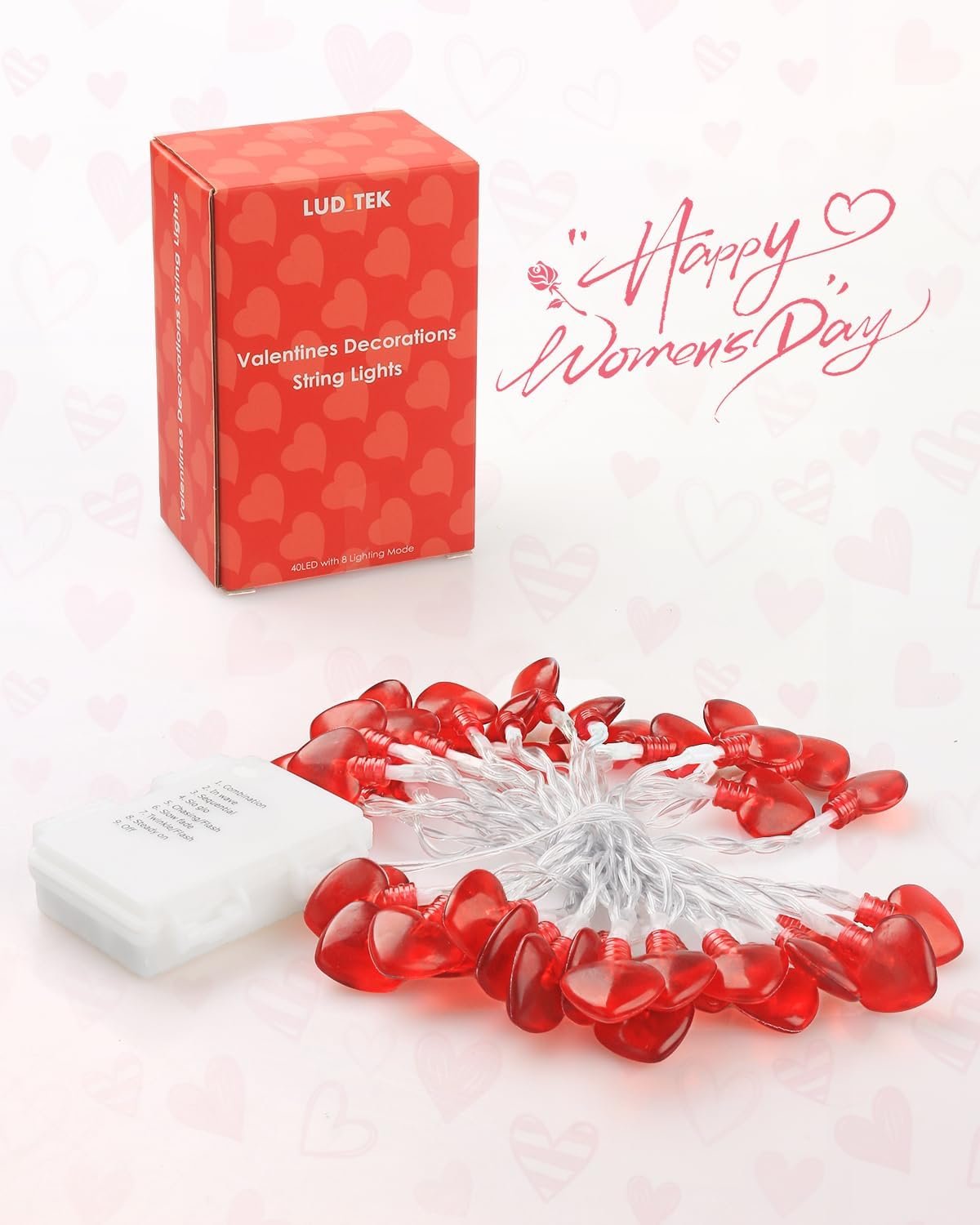 Luditek 14.7ft 40LED Valentines Day Decorations String Lights, Battery Operated Heart Shape Hanging Garland Valentine's Day Decor for Indoor Outdoor Home Room Party Wedding - Image 7