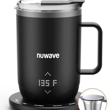 Nuwave Smart Heated Coffee Mug Rechargeable, 16oz Self Heating Temperature Control Mug with LED Display, Custom Brew Modes, Double-Wall Vacuum Insulation, 5-Hour Battery Life, Auto Shut-Off