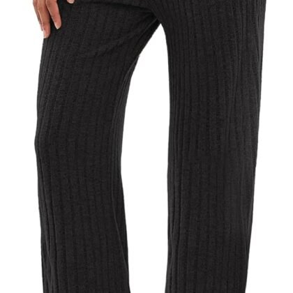 Darong Womens Ribbed Kint Wide Leg Lounge Pants Fall Comfy Drawstring Loose Trousers with Pockets