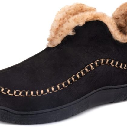 Wishcotton Men's Moccasin Bootie Slippers With Cozy Memory Foam, Winter Warm Fuzzy Indoor Outdoor House Shoes