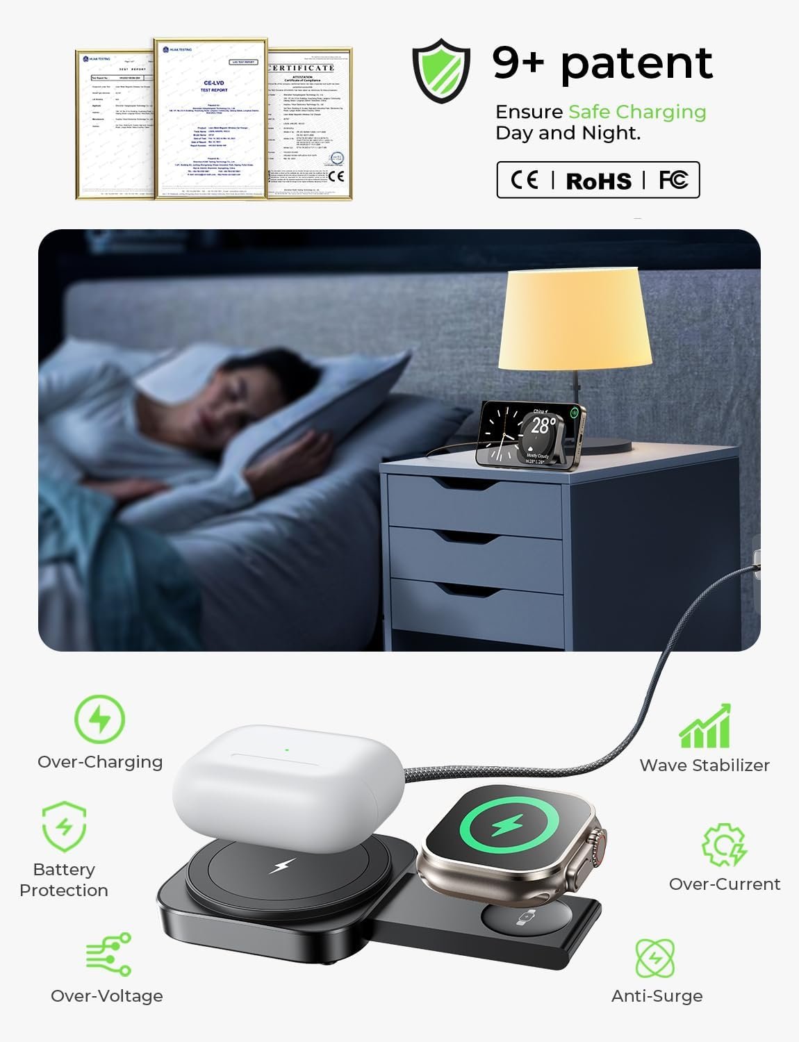 LISEN for MagSafe Charger Stand for iPhone Magnetic Apple Watch Airpods Charging, Airplane Gadgets Magsafe Kickstand for iPhone Wireless Charger Gifts for Women Men Travel Essentials - Image 7