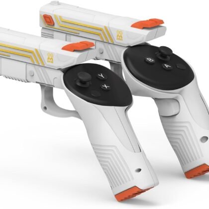 AMVR VR G-un Stock Attachment Compatible with Meta/Oculus Quest 3S/Quest 3 Accessories, Weighted P-istoI Grip Enhance FPS Game Experience Holding Feel, VR Accessories for Anti Slip Handle Shell Cover