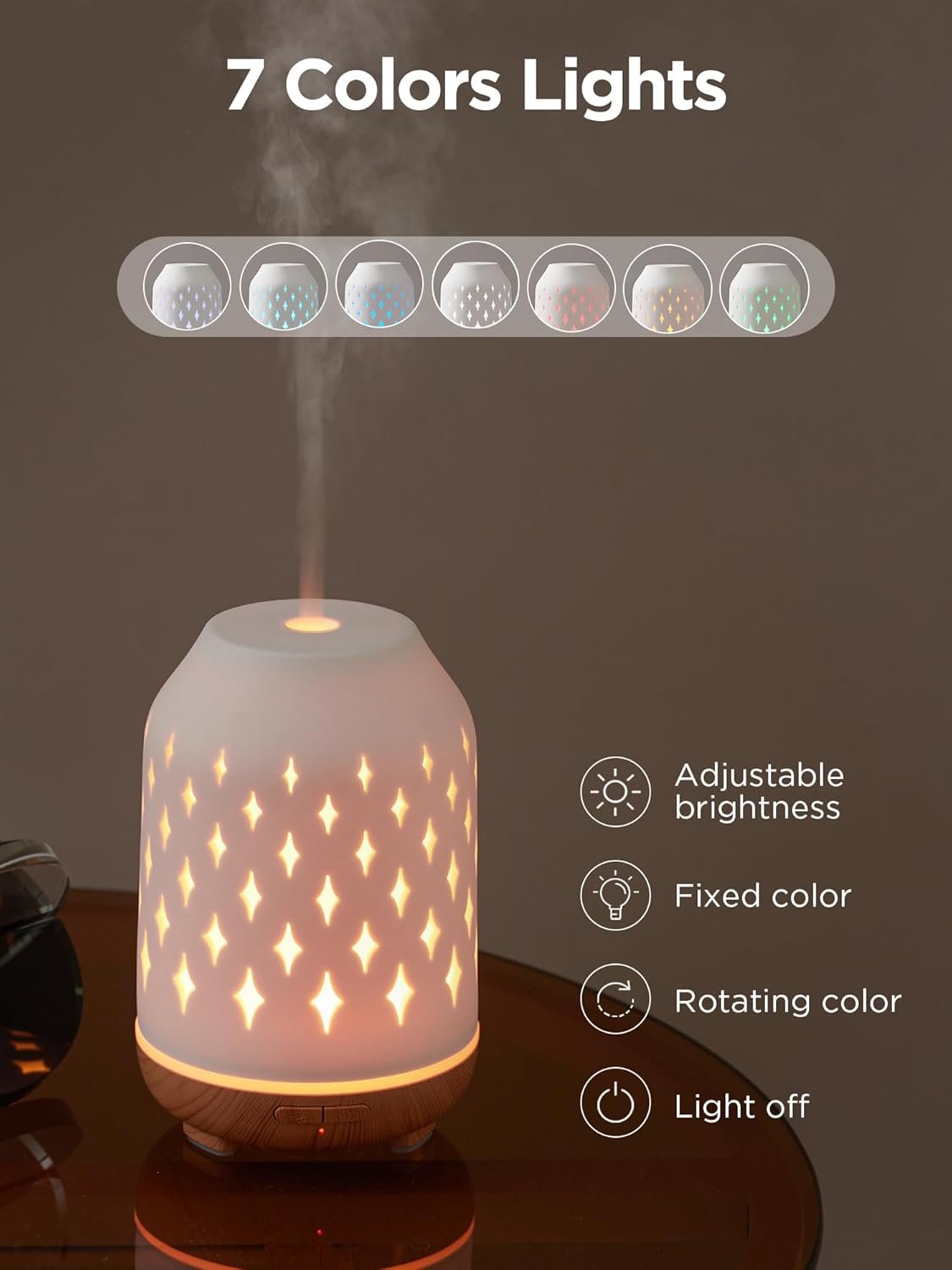 InnoGear Aromatherapy Diffuser, 150ml Ceramic Diffuser Ultrasonic Humidifier Cool Mist Essential Oil Diffusers for Home Air Diffuser with 2 Mist Modes Waterless Auto Off, White - Image 6