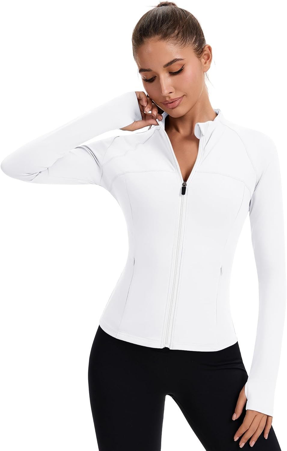 Rapbin Women's Full Zip Workout jackets Runing Slim Fit Athletic Tops With Thumb Holes - Image 4