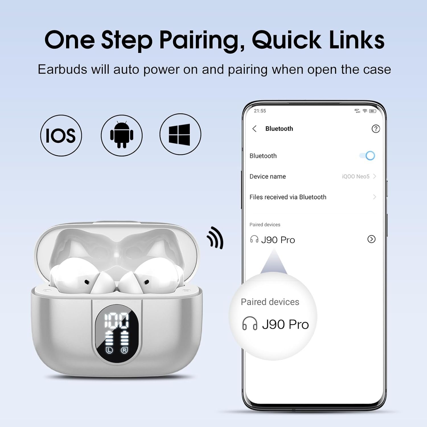 Wireless Earbuds, Bluetooth Headphones HiFi Stereo, 40H Playtime in-Ear Earbud, 2024 Bluetooth 5.3 Earbuds with LED Power Display, IP7 Waterproof Wireless Earphones Sport Headset for Android iOS - Image 6