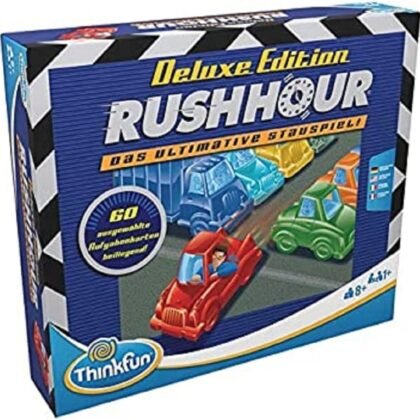 ThinkFun 76440 - Rush Hour - The Well-Known Traffic jam Game in The Deluxe Edition with Vehicles in Metal Look, Logic Game for Adults and Children from 8 Years