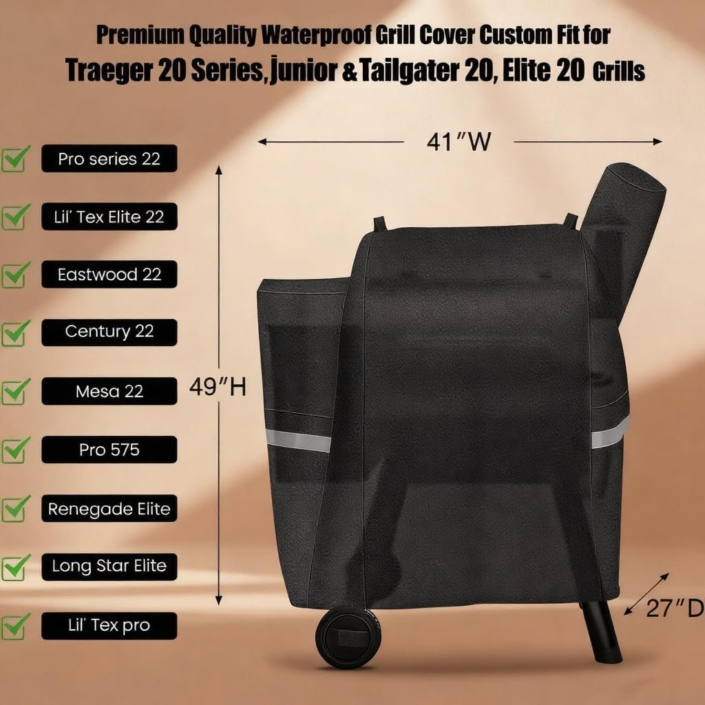 QuliMetal Grill Cover for Traeger Pro 22/575 Series - 600D Heavy Duty Waterproof BBQ Grill Cover for Treager Pro 22/575,Z Grills 550B and More Weather Outdoor Wood Pellet Smoker Protector - Image 2