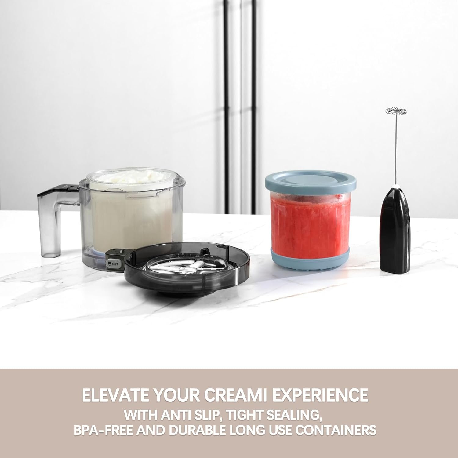 QVN Ninja Creami Pints and Lids - 4 Pack Ninja Creami Containers, 16oz Creami Pint Containers Compatible with Ninja NC299AMZ & NC300s Series Ice Cream Maker - Dishwasher Safe & Good Sealing - Image 4