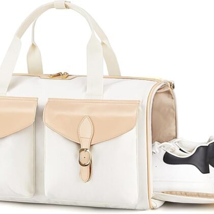 BAGSMART Duffel Bag for Women, Vintage Weekender Bags for Women, Overnight Gym Carry on Personal item for Travel, Beige