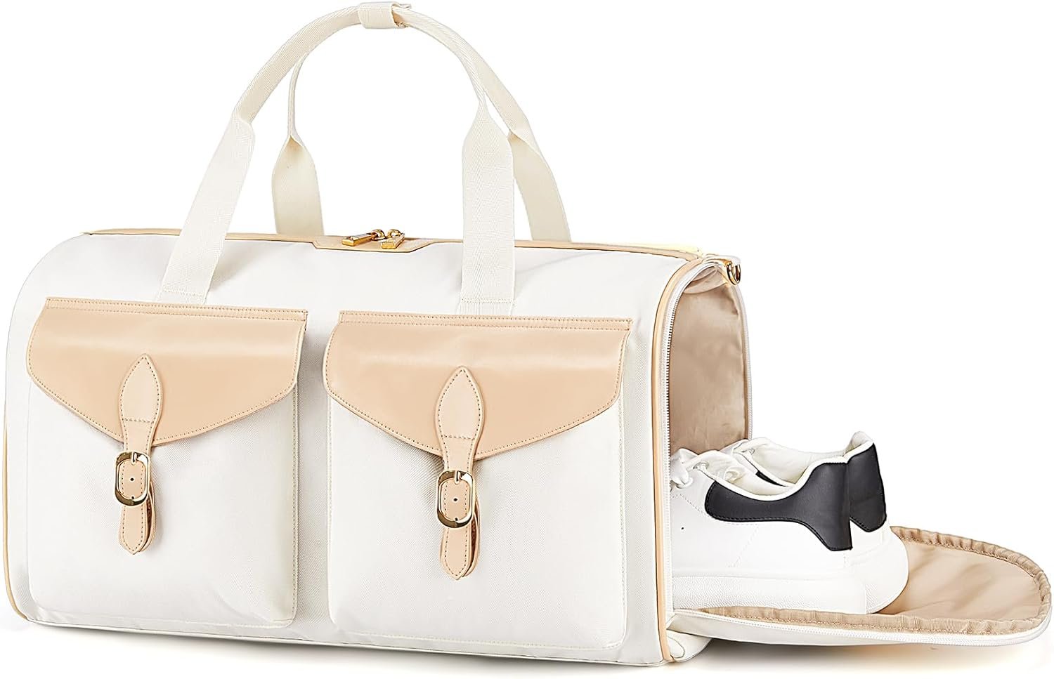 BAGSMART Duffel Bag for Women, Vintage Weekender Bags for Women, Overnight Gym Carry on Personal item for Travel, Beige