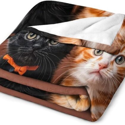 Cute Kitten Black and Orange Cat Bed Blankets Luxury Plush Cozy Fuzzy Blanket for Couch Super Soft Warm Lightweight Throw Blanket for Home Decor 40"*50" （100 * 130cm）
