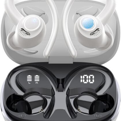 Wireless Earbuds, Bluetooth 5.4 Headphones Sport, Over Ear Buds With ENC Noise Cancelling Mic, 48H, Wireless Earphone With Earhooks, Stereo Deep Bass, IP7 Waterproof ear bud for Workout Running, White