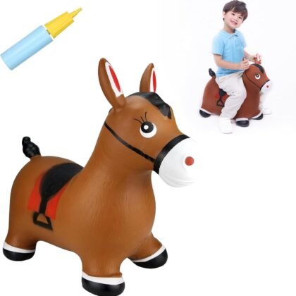INPANY Bouncy Horse Hopper Toys, Toddlers Bouncing Farm Animals, Inflatable Jumping Hopping Horse, Ride on Rubber Bouncer for Kids, Outdoor Indoor Cool Birthday Gifts for 2 3 4 Year Old Girl Boy