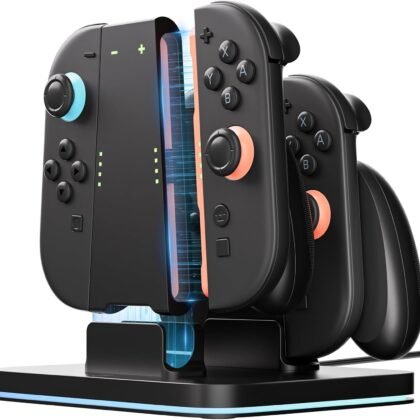 COOWPS for Nintendo Switch 2 Joy-Con 3 in 1 Charging Grip and Dock, with Ergonomic Comfort Grip, Strong Magnetic Force Fast Charger Dock, 9 RGB Light Modes & Type-C Cable Original Patent