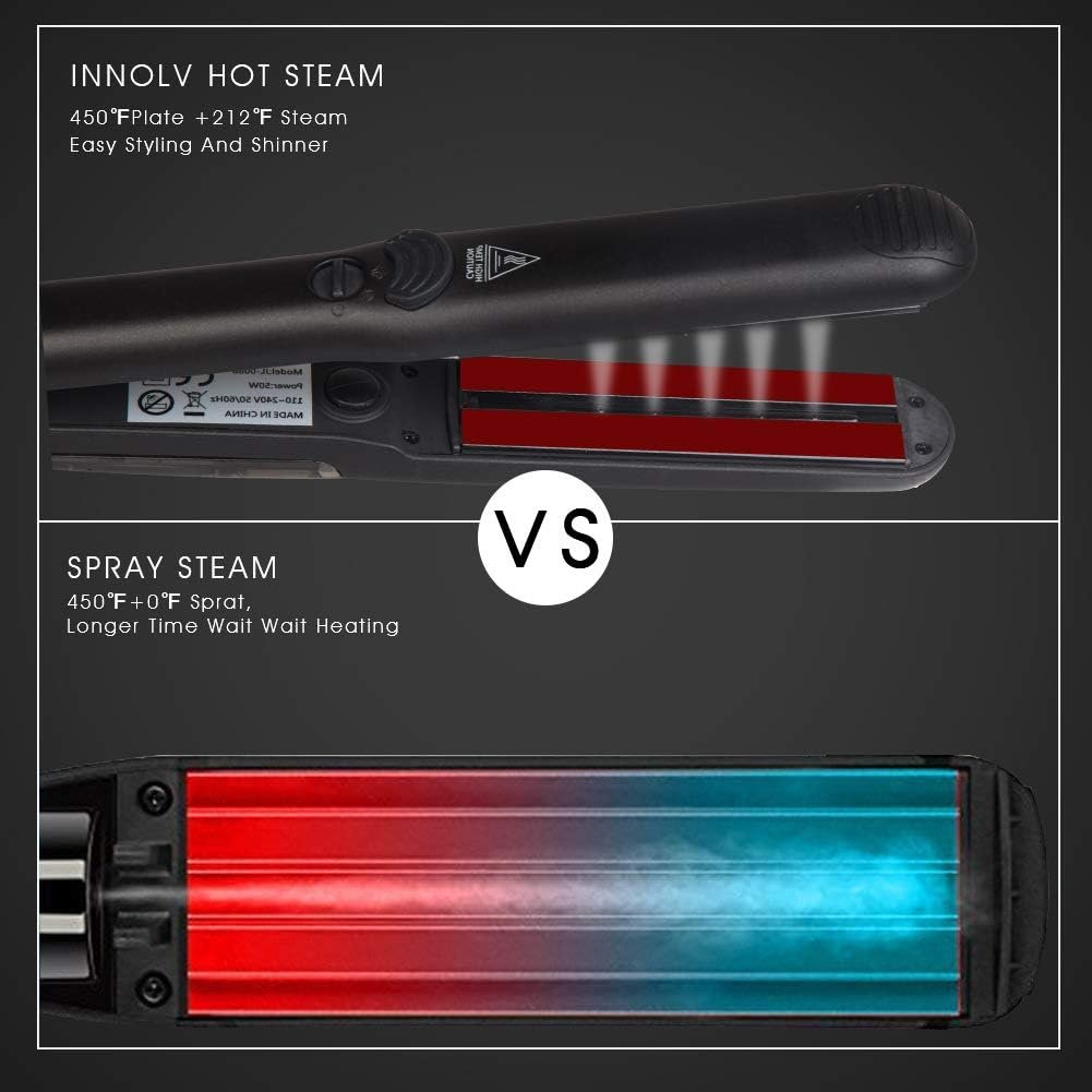 DORISILK Steam Straightener for Hair, Professional Steam Flat Iron Salon Ceramic Tourmaline Vapor Steam Ionic Straightening Iron 2 in 1 Hair Straightener and Curler Dual Voltage Adjustable Temp - Image 3