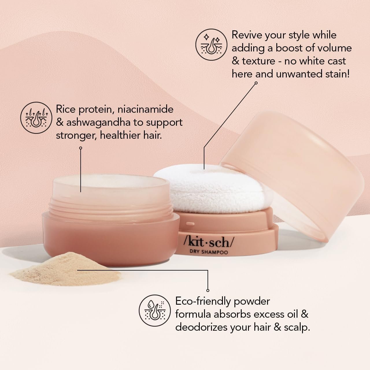 Kitsch Dry Shampoo Powder with Rice Protein for Women & Men - Unscented, Volumizing, No White Cast,Organic, Paraben Free, Non Aerosol for Oily and Light Hair, Travel Size | Ideal Gifts for Women - 8g - Image 2