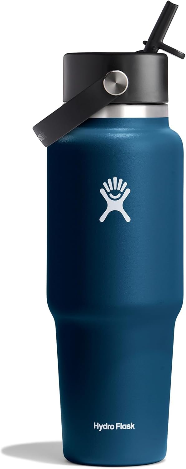 Hydro Flask Travel Water Bottle - Insulated Stainless Steel - Wide Straw Lid, Non Spill, Leakproof in 32 Oz Indigo Blue