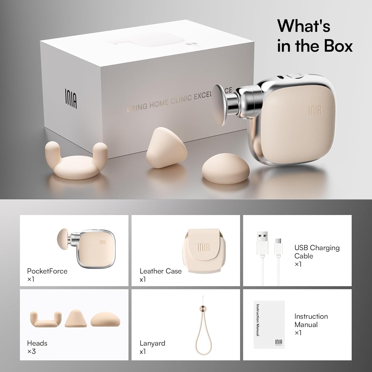 INIA PocketForce Mini Massage Gun - 75% Smaller, High-Power Percussion for Full Body Relief, Portable Deep Tissue Massager Gun with Leather Case & 3 Heads for Travel & Office Use, Gifts for Men Women - Image 7