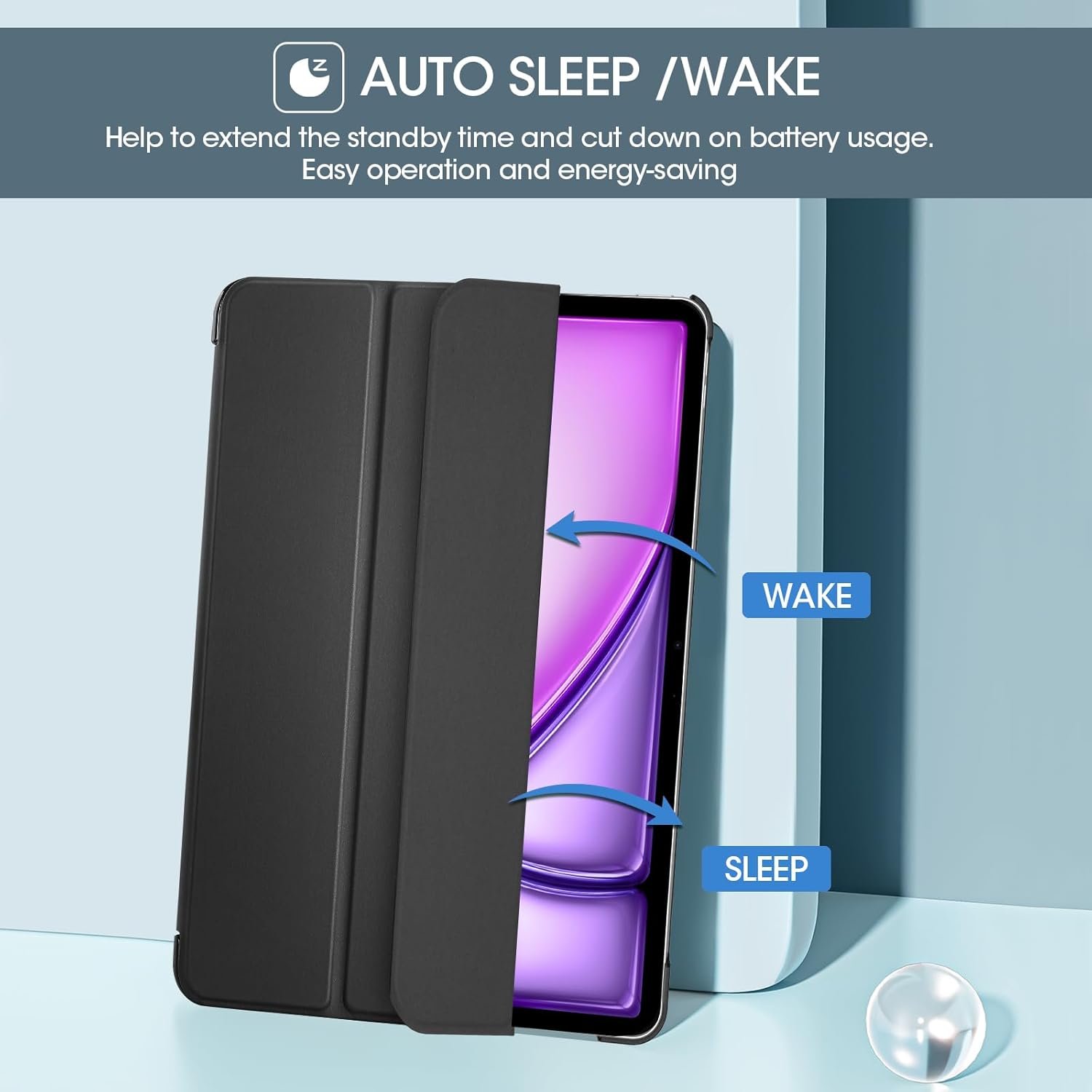 ProCase for iPad Air 13 Inch Case M3 2025/M2 2024, Slim Smart Cover iPad 13 Air M3 M2 Case with Translucent Hard Shell Back, Supports Touch ID, Auto Wake/Sleep -Black - Image 3