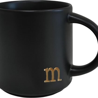 COLLECTIVE HOME - Black Monogram Ceramic Mugs, 15 oz Golden Initial Coffee Cups, Elegant Alphabet Tea Mugs, Personalized Halloween Mug with Gift Box, Perfect for Office and Home Décor (m)