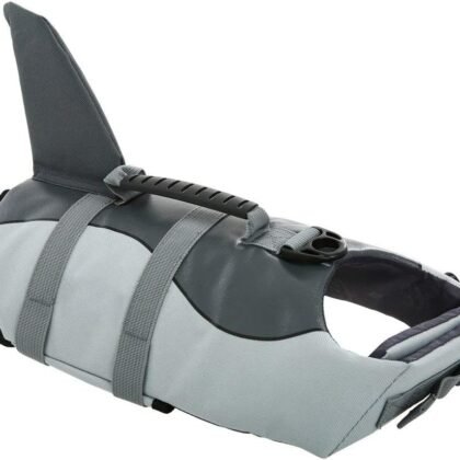 Queenmore Dog Life Jacket Ripstop Dog Safety Vest Adjustable Preserver with High Buoyancy and Durable Rescue Handle for Small,Medium,Large Dogs, Grey Shark X-Large