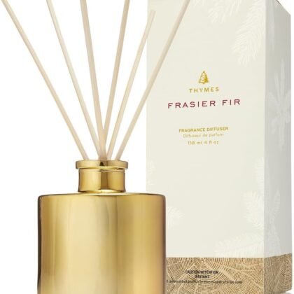 Thymes Frasier Fir Reed Diffuser Set – Includes Reeds, Fragrance Oil, and Frosted Glass Bottle – Fragrance Oil Diffuser – Room Fresheners – Luxury Home Decor – Gold (Gilded, 4 fl oz)
