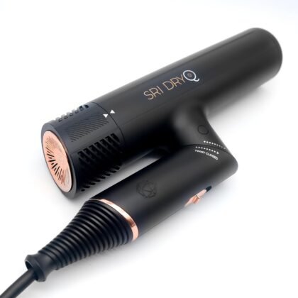SRILabs DryQ “Smart” Hair Dryer - Super Lightweight, Foldable - Powerful, Quiet Motor - Infrared and Ionic Technology - 3 Magnetic Attachments - Heat Control with Locking Switch