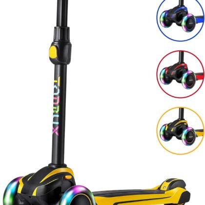 TONBUX Kids Scooter for Age 3-12, Toddler Scooter with 4 Adjustable Heights, Light Up 3-Wheels Scooter, Shock Absorption Design, Lean to Steer, Balance Training Scooter for Kids