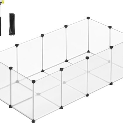 SONGMICS Pet Playpen with Floor, Small Animal Pen, Pet Fence Indoor, DIY Plastic Enclosure for Hamsters, Rabbits, Hedgehogs, Ferrets, 56.3 x 28.7 x 18.1 Inches, White ULPC02W