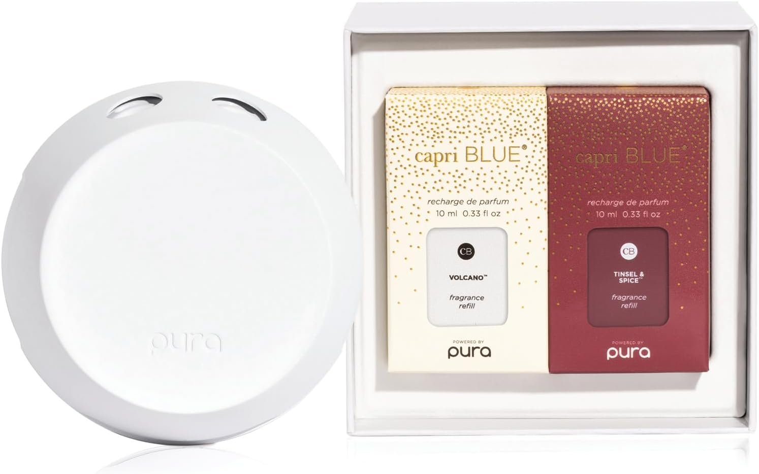 Capri Blue x Pura 4 - Smart Fragrance Diffuser Plug in Kit - Includes 1 Pura Diffuser + 2 Fragrance Refill Vials - Long Lasting Scents - LED Light - 2.4 GHz WiFi Required (Tinsel & Spice + Volcano) - Image 8