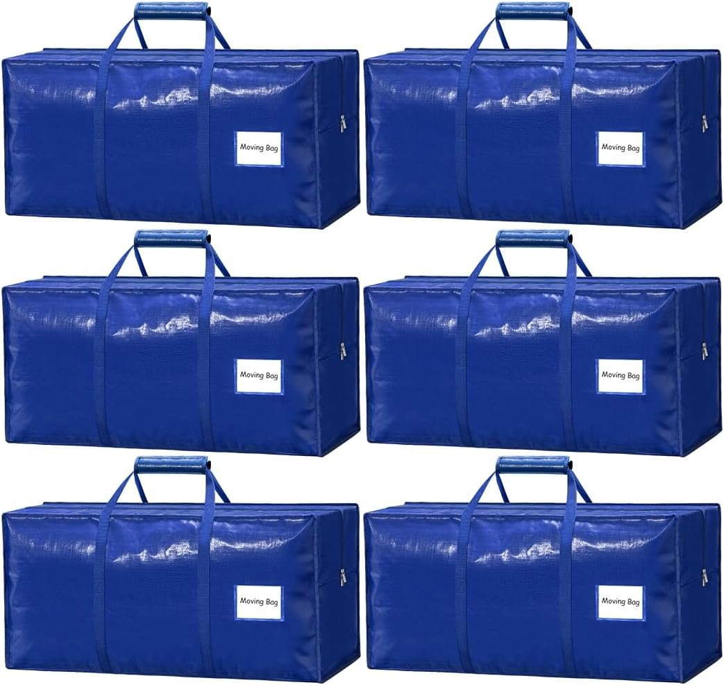 6 Pack Large Moving Bags Heavy Duty – Reusable Storage Bags with Zippers & Handles | Extra-Large Packing Bags for Moving Boxes, Clothes, Bedding, Holiday Décor & Home Storage