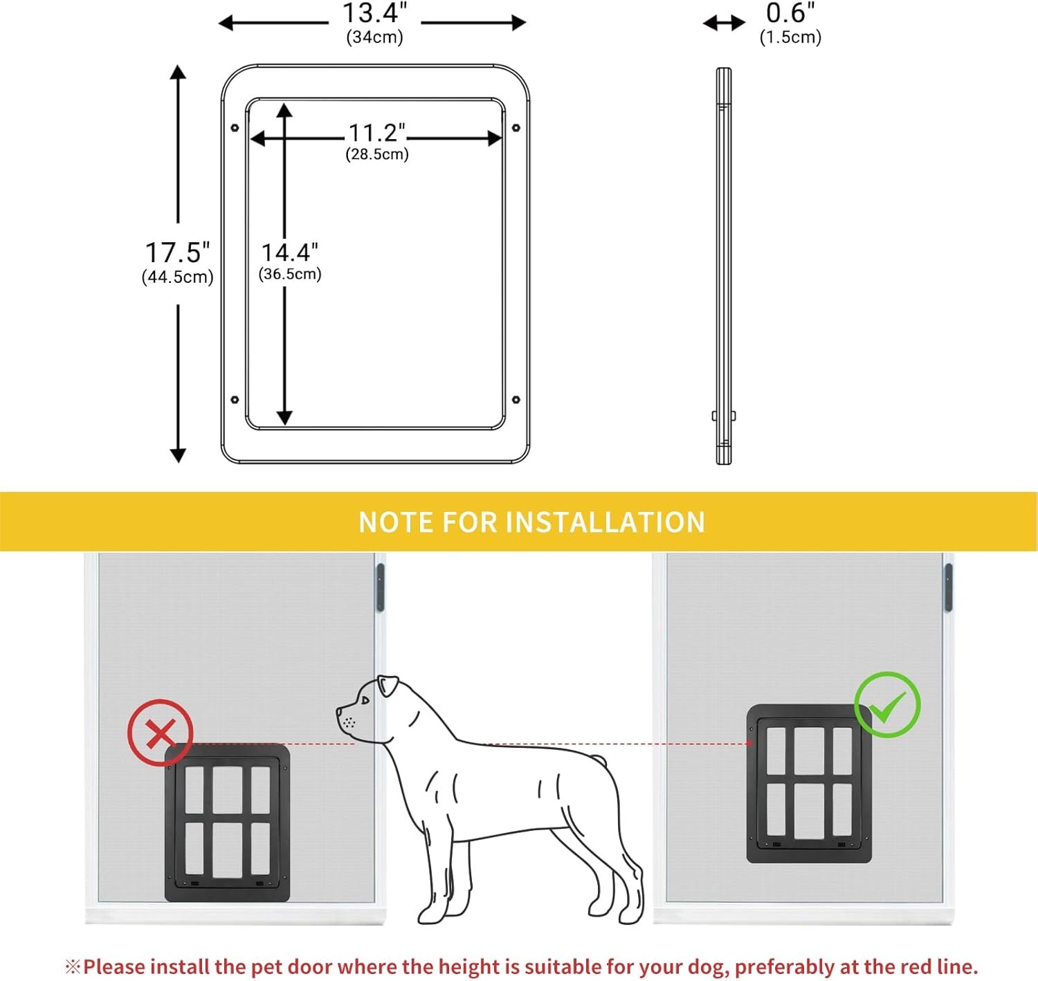 Enjoying Dog Door for Screen Doors, Passage Opening 11.2" x 14.4", Access Freely, Magnetic Swing Flap, Large Pet Door for Sliding Screen Doors, Lockable, Black - Image 3