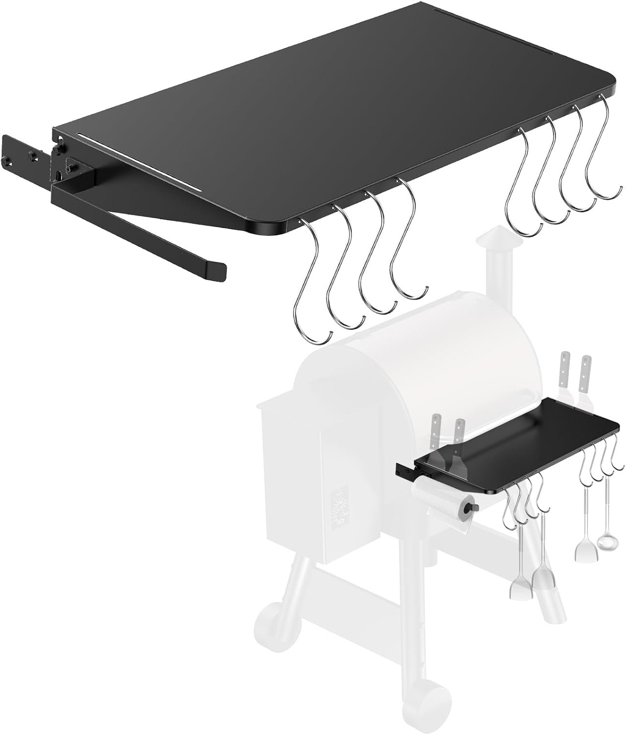 Folding Shelf for Traeger Pellet Grills, BAC362 Pellet Front Shelf with Hooks and Paper Towel Holder for Traeger Pro 22, Pro 575, Eastwood 22, Ironwood 650 and Century 22 Series Pellet Grill