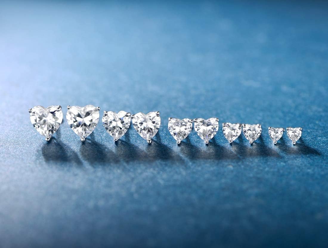 MDFUN 18K White Gold Plated Heart Shape Cut Cubic Zirconia Birthstone Stud Earring Pack of 5 Pairs - Image 5